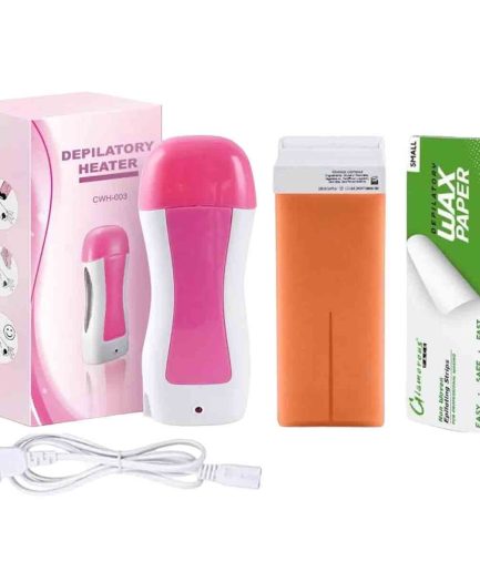 Depilatory Wax Heater Kit 3in1 | Roll-on Hair Removal Kit With Heater, Wax Refill & Strips | Roll On Wax Heater Kit 3-in-1 – Easy & Useful Home Solution
